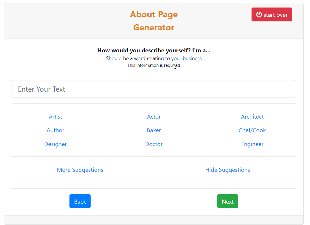 about us page generator