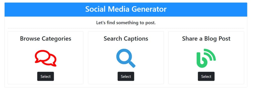 social media content generator menu